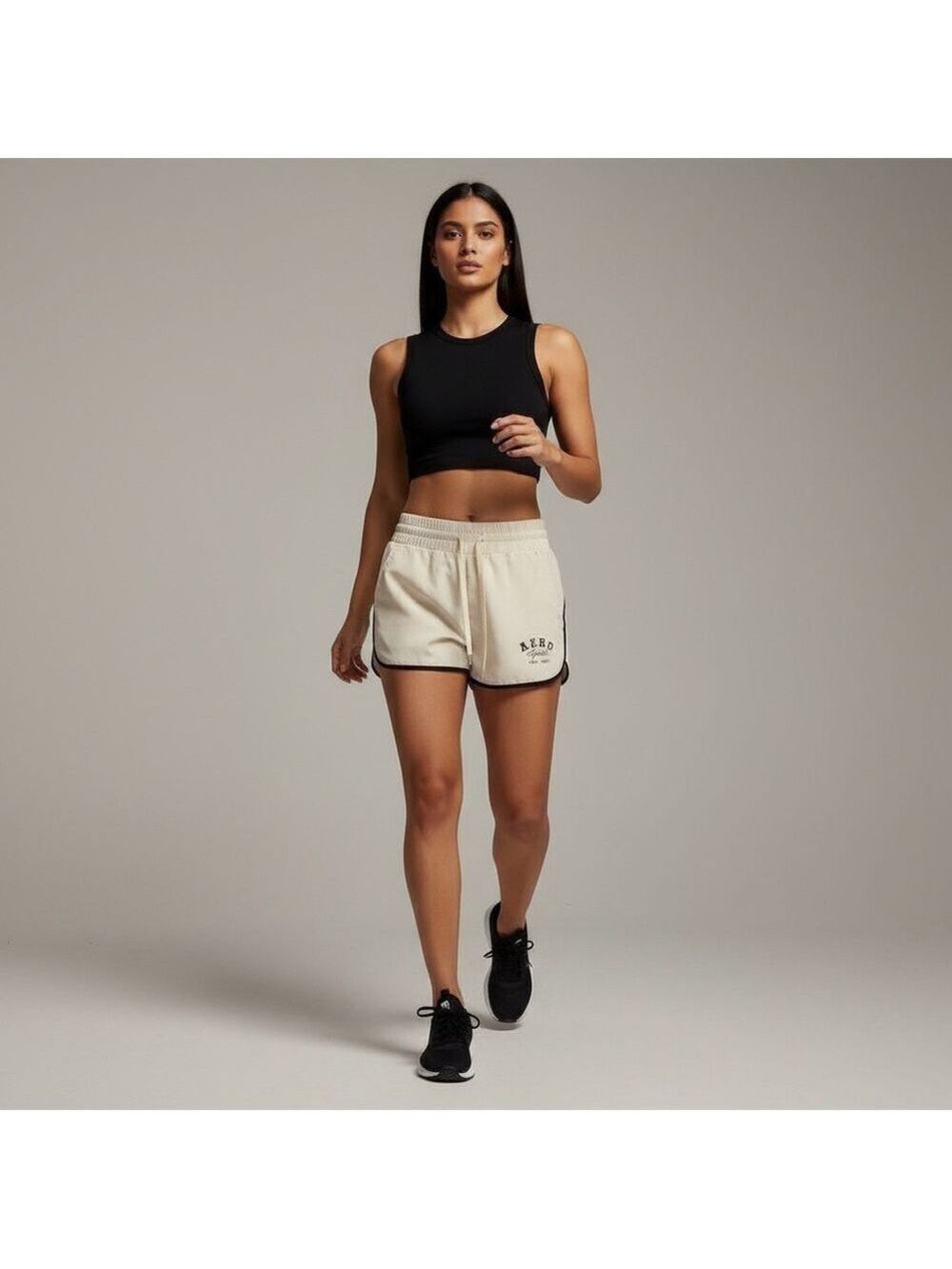 Aéropostale Sport Performance Athletic Shorts Cream w/ Black Trim Size Large